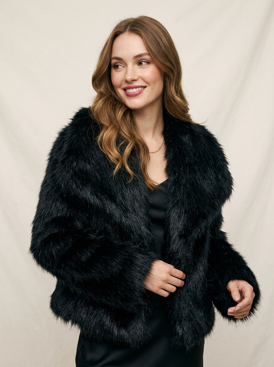 Vienza — High-Neck Faux Fur Coat