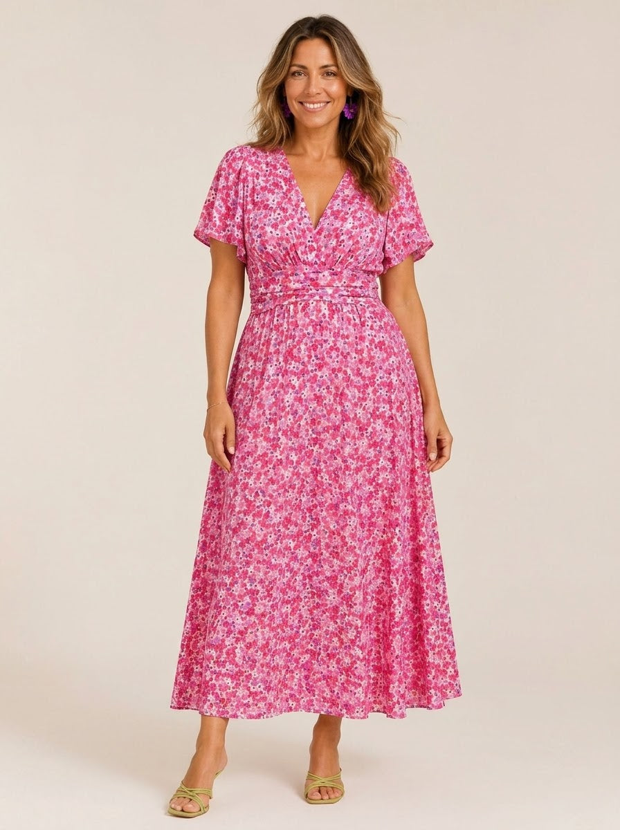 CHARLOTTE | FLORAL PRINT MAXI DRESS WITH A V-NECK AND HIGH WAIST.
