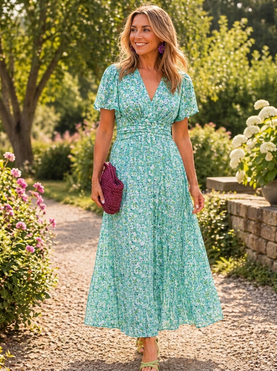 CHARLOTTE | FLORAL PRINT MAXI DRESS WITH A V-NECK AND HIGH WAIST.