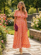 CHARLOTTE | FLORAL PRINT MAXI DRESS WITH A V-NECK AND HIGH WAIST.
