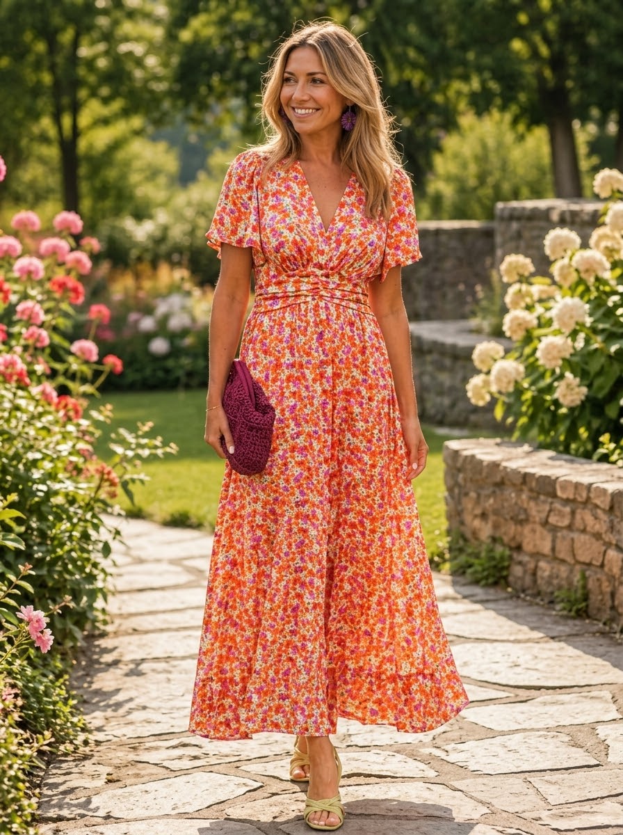 CHARLOTTE | FLORAL PRINT MAXI DRESS WITH A V-NECK AND HIGH WAIST.