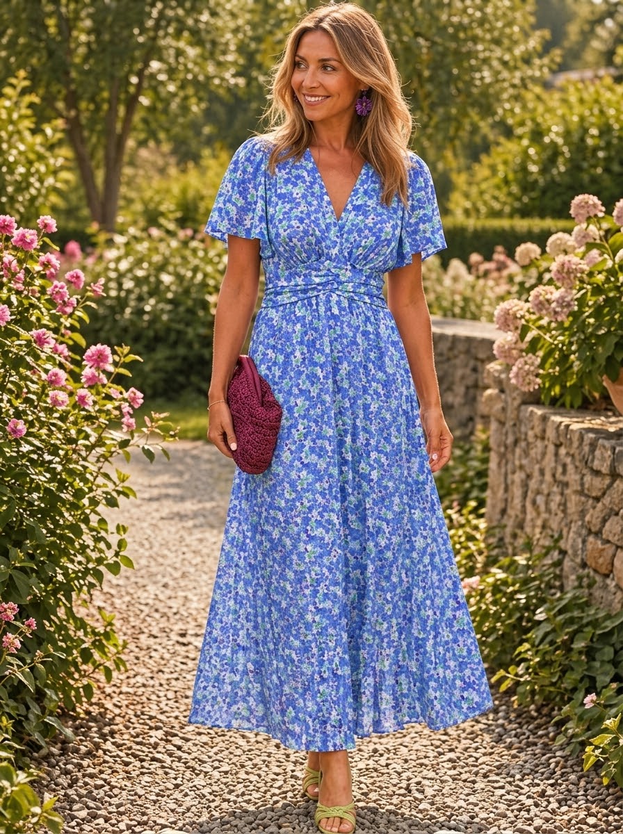 CHARLOTTE | FLORAL PRINT MAXI DRESS WITH A V-NECK AND HIGH WAIST.