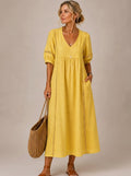 JACQUELINE | CASUAL, LOOSE-FITTING MIDI DRESS WITH A PLAIN V-NECK