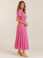 CHARLOTTE | FLORAL PRINT MAXI DRESS WITH A V-NECK AND HIGH WAIST.